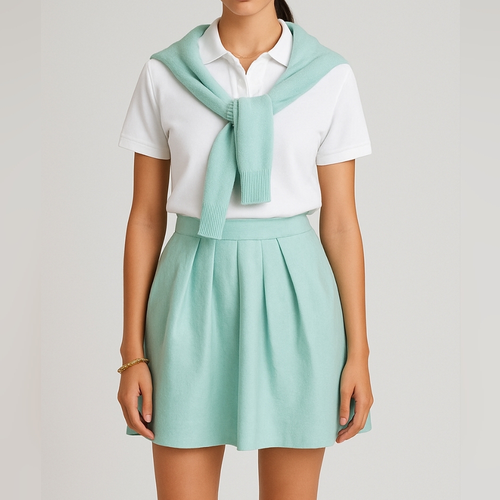 Vineyard Vines Silk & Cotton Crystal Blue Aqua Pleated Preppy Skirt Size 4